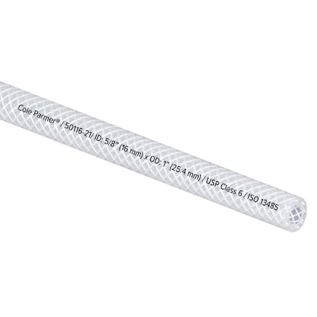 Cole Parmer Reinforced TPE Tubing, Clear, 5/8in ID x 1in OD; 50 Ft CP-FLXCBR10-16-50